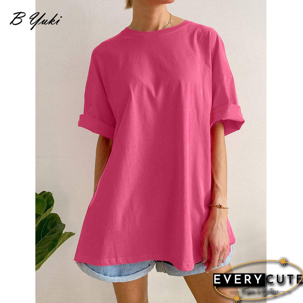 Blessyuki Summer Oversized T Shirt Women New 100% Cotton Soft Casual Chic Tees Female Casual Split Solid Basicharajuku Tops