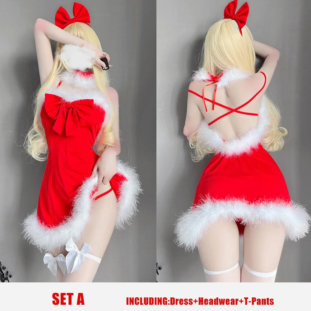 Billionm OJBK Sexy Women Santa Cosplay Costume Christmas Princess Sling Backless Red Dress Sexy Lingerie Winter Wrap Chest Bra Tops 2021