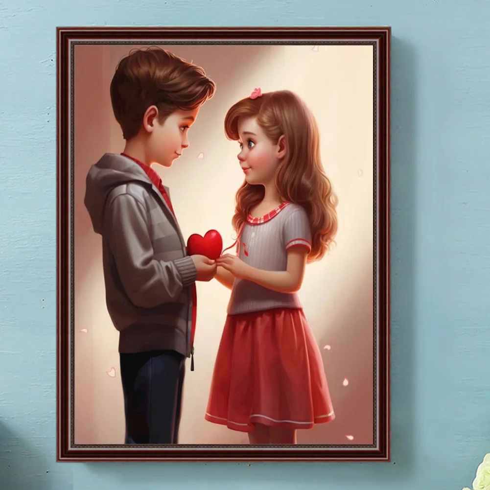 Diamond Painting - Full Round Drill - Kid Sweet Couple(Canvas|30*40cm)