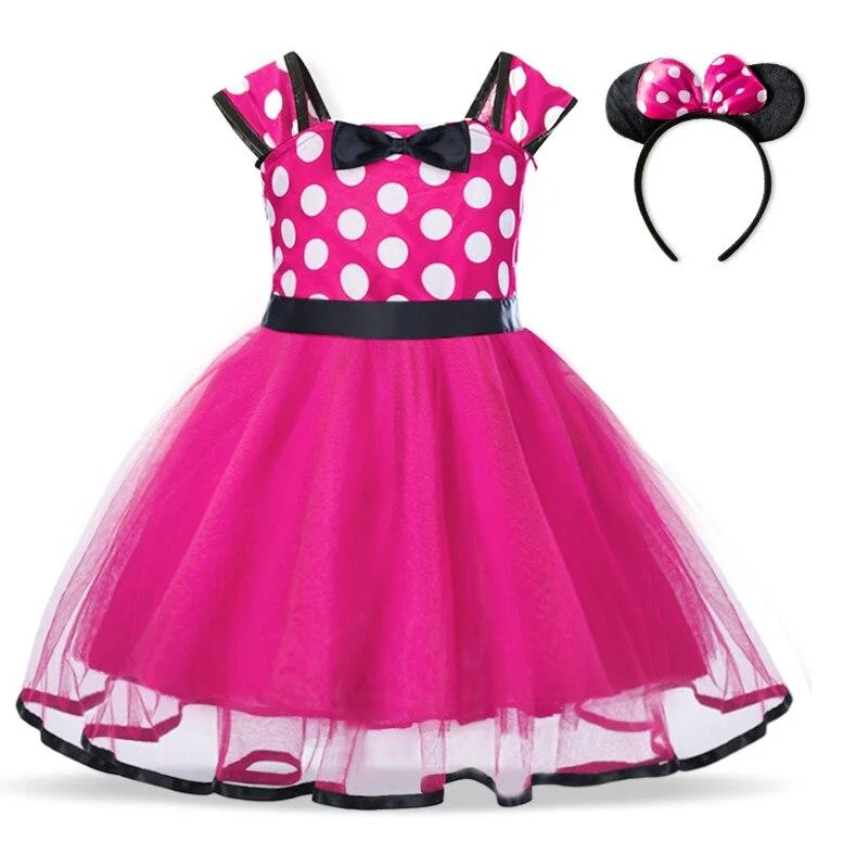 New Fancy Baby Girl Polka Dots Dress For Girls Summer Mouse Dress Children Clothing 1-6Y Birthday Party Vestido Kids Costume