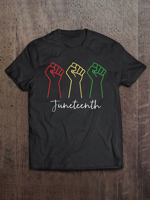 Men's Juneteenth Multicolor Power Fist Print Casual T-Shirt