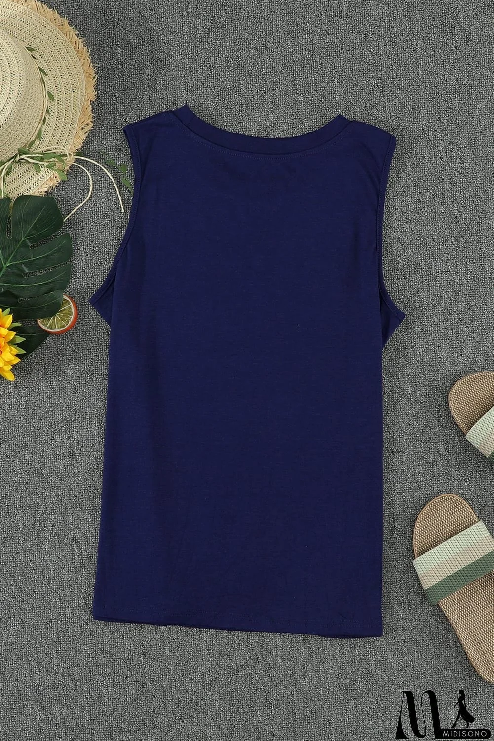 MidiSono - Solid Color Crew Neck Tank