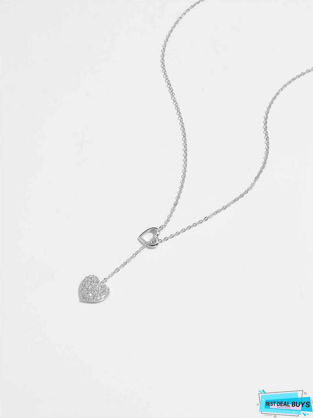 925 Sterling Silver Inlaid Zircon Heart Necklace