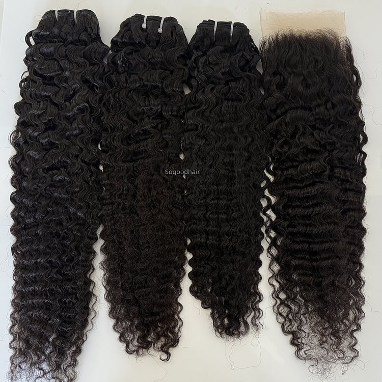 3 Bundles Burmese Curly With 13x4 Lace Frontal 12A+ Virgin Human Hair