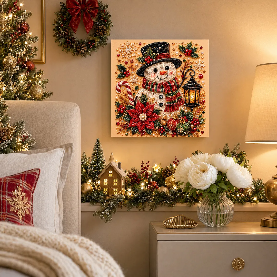 Framed Pearl Painting Kit Snowman Black Hat for Adults 7.87x7.87in