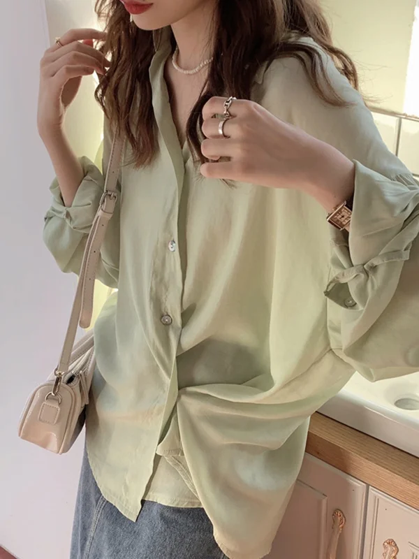 Original Loose Solid Color High-Low Blouse