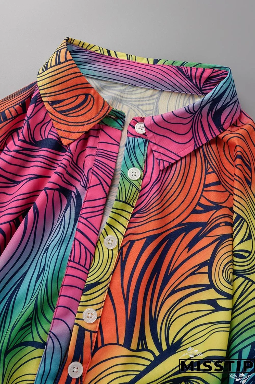 Cyan Casual Print Patchwork Buckle Fold Turndown Collar Long Dress Plus Size Dresses