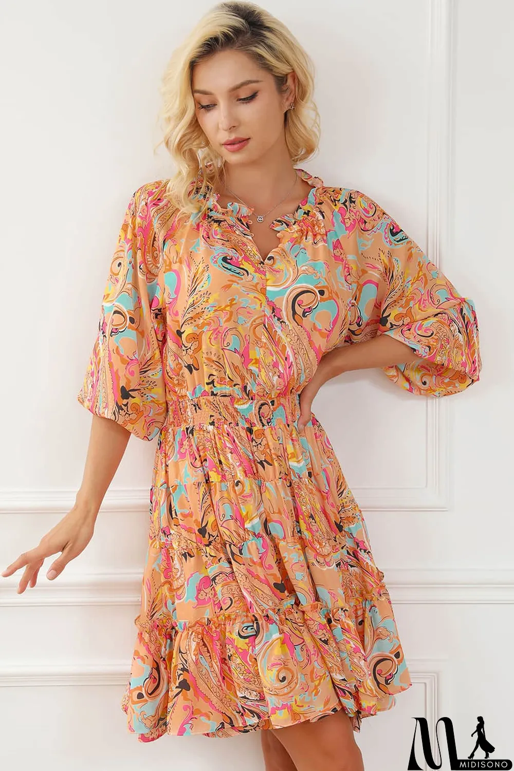 MidiSono - Multicolour Paisley Print Frilled Mini Dress