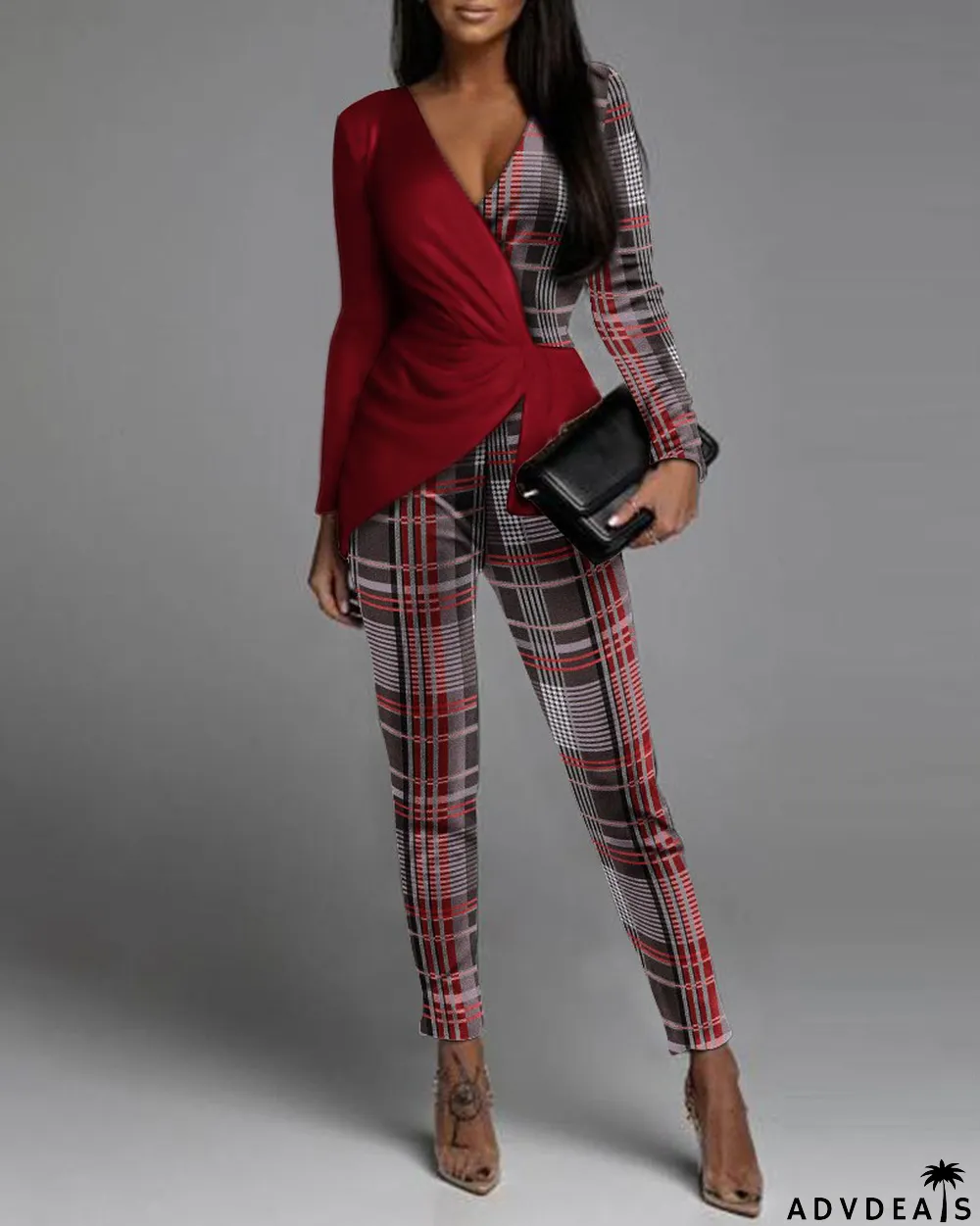 Women's Fashion Color Blocking Sequin Patchwork Long Sleeve Jumpsuit