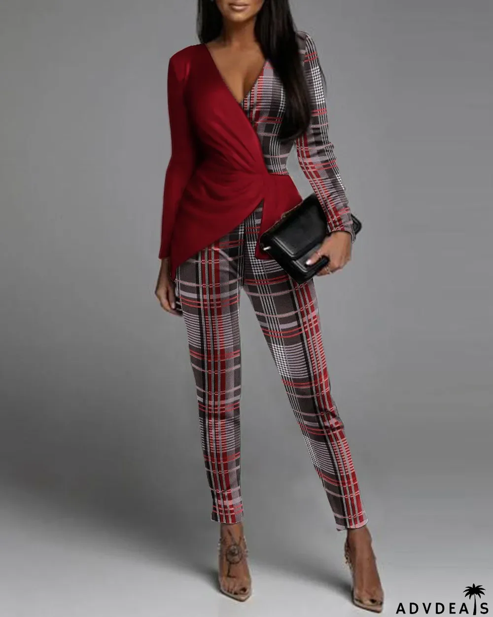 Women's Fashion Color Blocking Sequin Patchwork Long Sleeve Jumpsuit