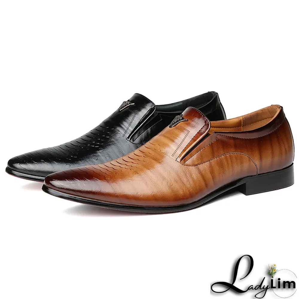 Brown Casual Vintage Basic Pointed Leather Shoes