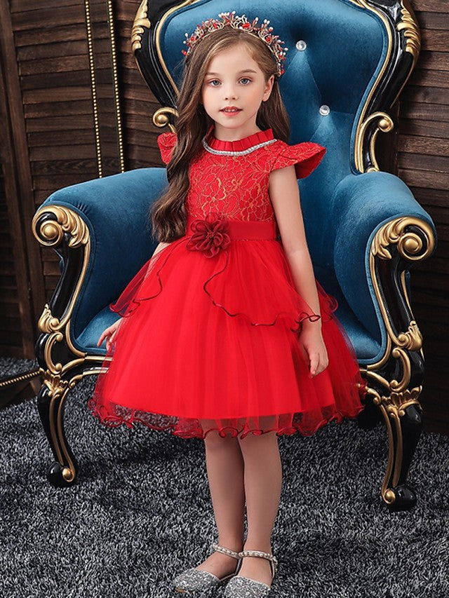 Oknass Ball Gown Cap Sleeve Jewel Neck Flower Girl Dress Tulle With Sash Ribbon Embroidery Flower