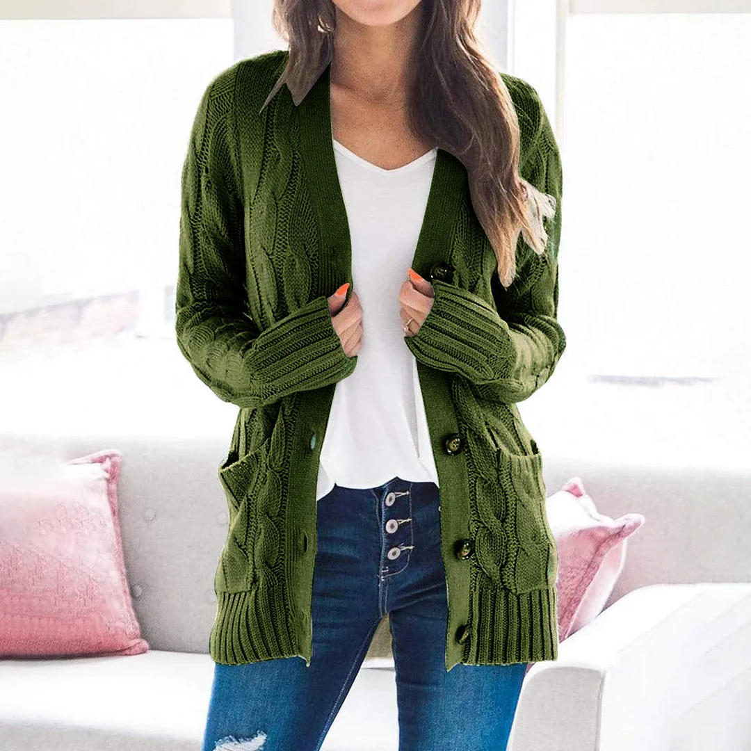 Casual V-Neck Single Breasted Long Sleeved Knitted Cardigan