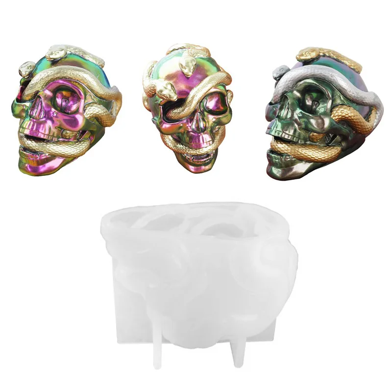 Cranium Skeleton 2 Snakes Habitat Skull Statue Resin Mold