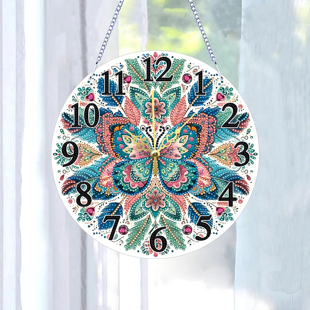 2D Flat DIY Butterfly 5D Diamond Painting Hanging Clock for Living Room Decor