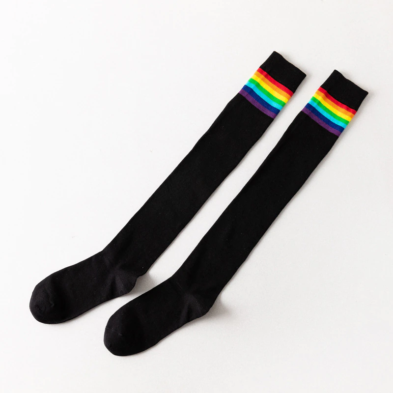 Spring Autumn Japanese Rainbow Cute Student Socks Stripes Sweet Thigh Knee Socks Fashion Wild Women Stockings High Quality