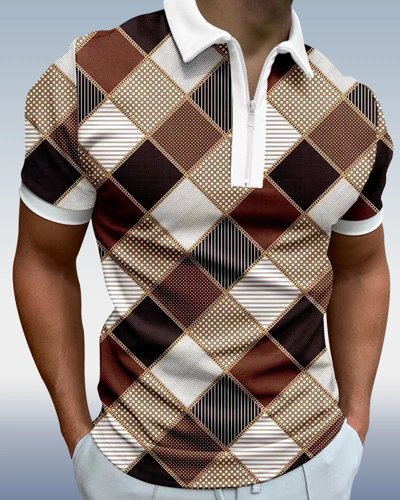 Suitmens Men's Plaid Short Sleeve Polo Shirt 004