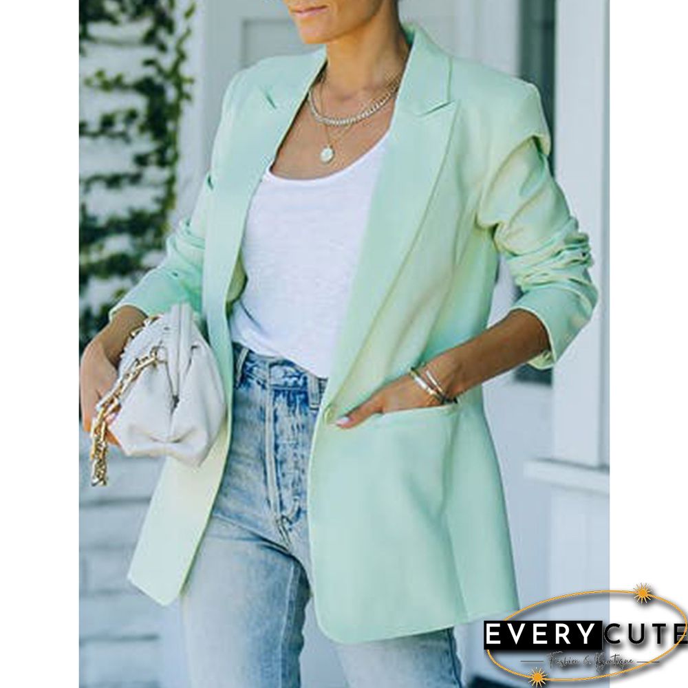 Light Green Candy Button Lapel Collar Long Sleeve Blazer