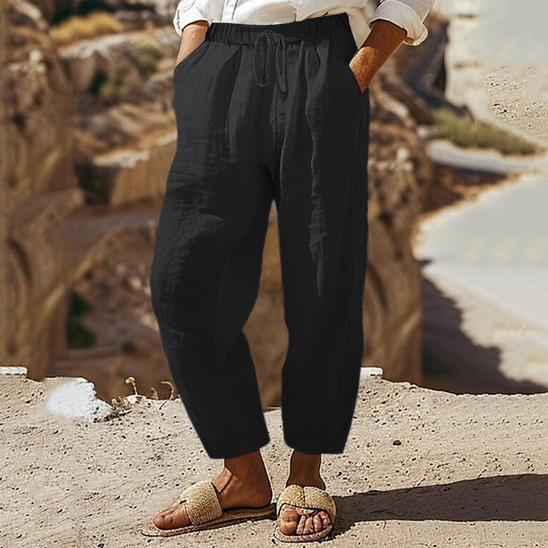 Comstylish Vintage Pockets Pocket Linen Blend Drawstring Casual Pants