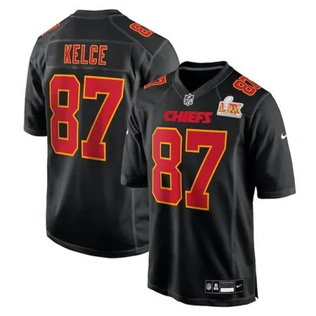 Men's Kansas City Chiefs #87 Travis Kelce  Carbon Black Super Bowl LIX Fashion Game Jersey