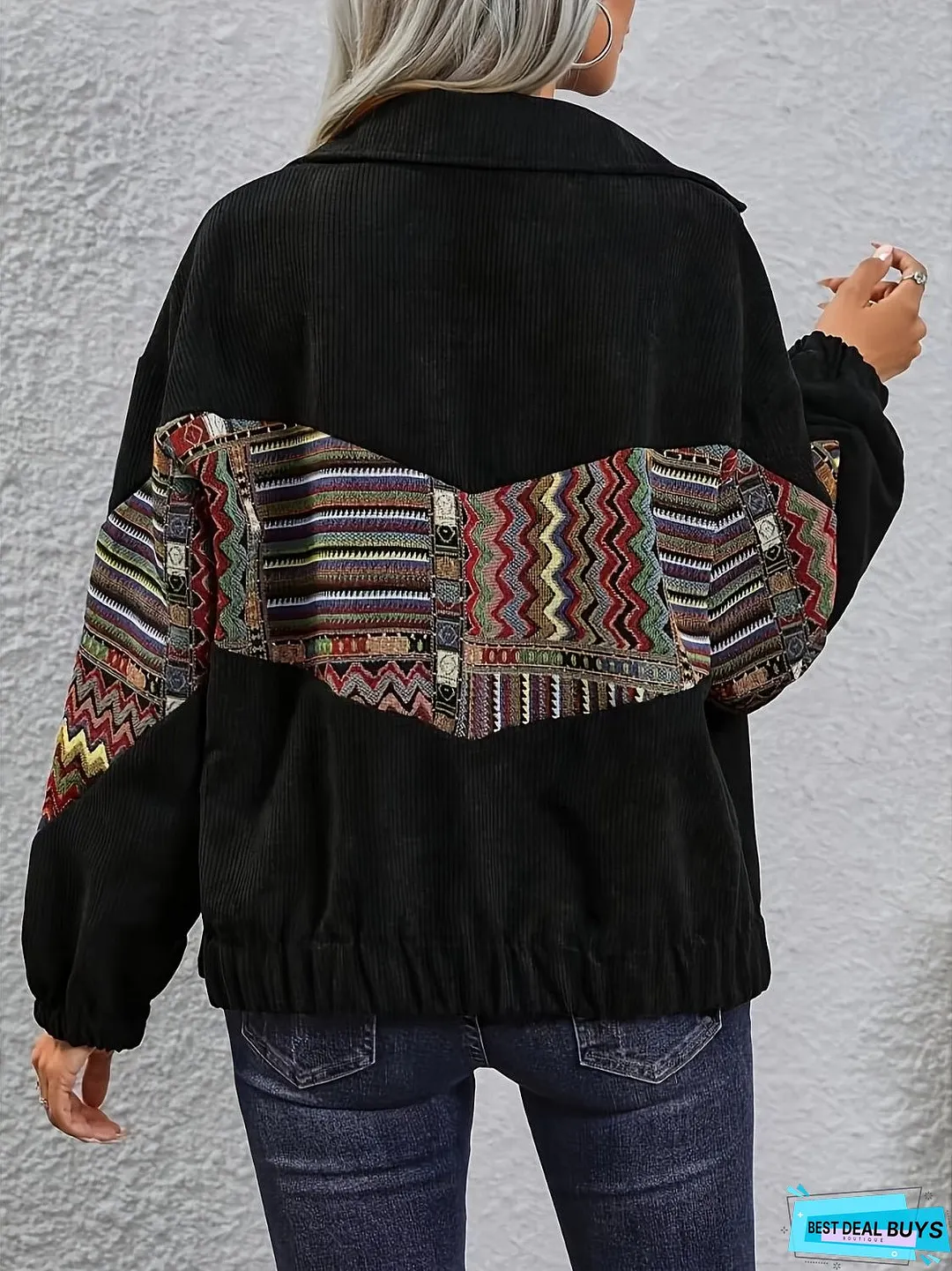 Embroidered Collared Neck Snap Down Jacket