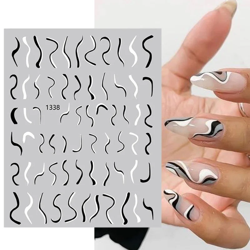 3D Glitter French Stickers On Nails Silver Powder White Hypotenuse Edge Nail Art Decals Sliders Shiny Adhesive Sliders Manicures