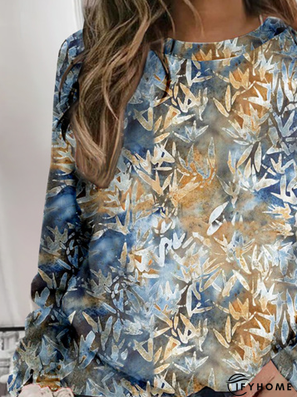 Casual Leaf Autumn Polyester Micro-Elasticity Daily Standard H-Line Regular Size Sweatshirt for Women | IFYHOME