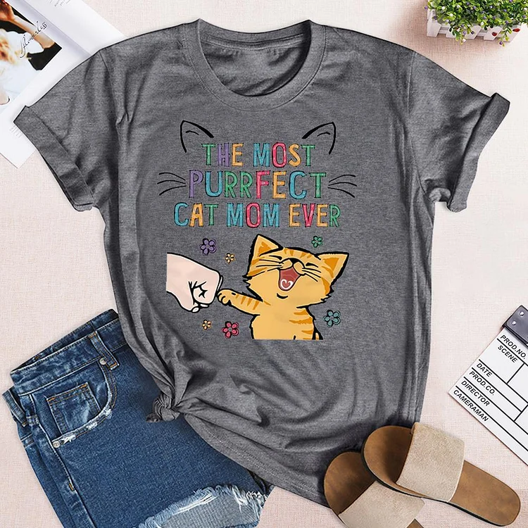 Purrfect Cat Mom Ever T-shirt Tee -01481-Annaletters