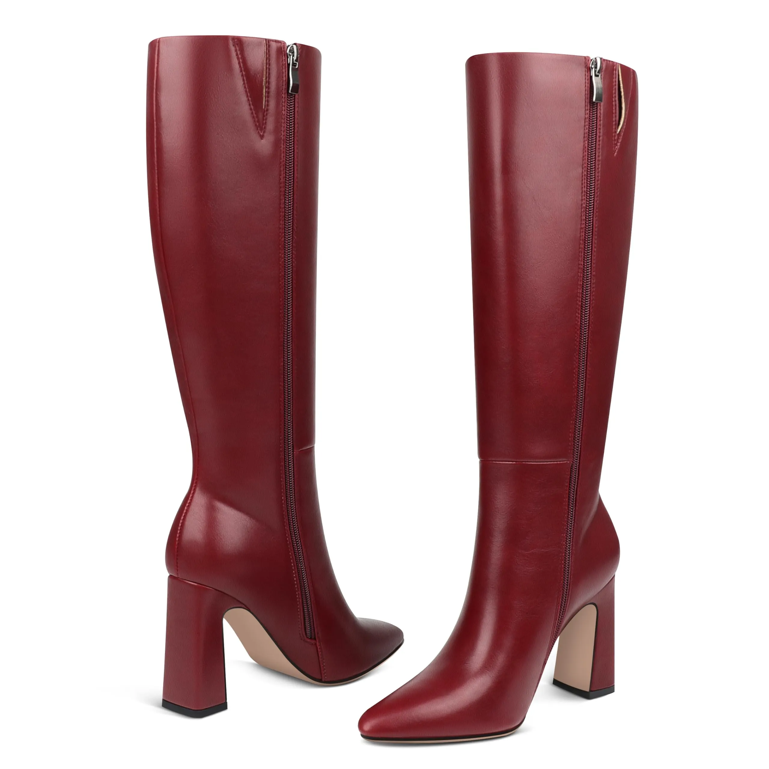 Women's Square-Toe Knee-High Boots with Platform and Block Heels