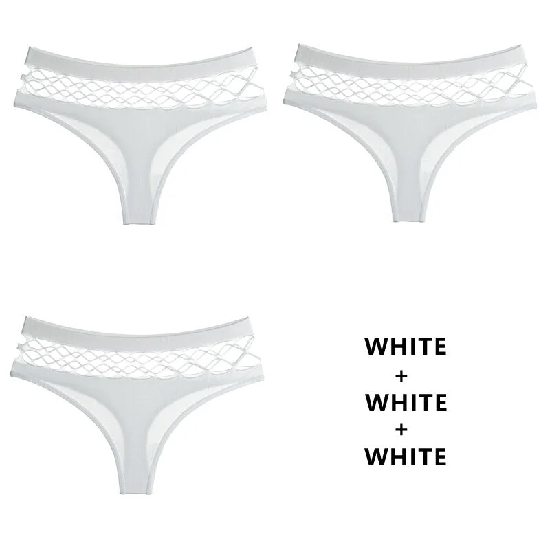 CINOON 3Pcs/Lot Hollow Out Lingerie Seamless Sexy Panties Women Elasticity Underwear Temptation Middle-waist G String Underpant