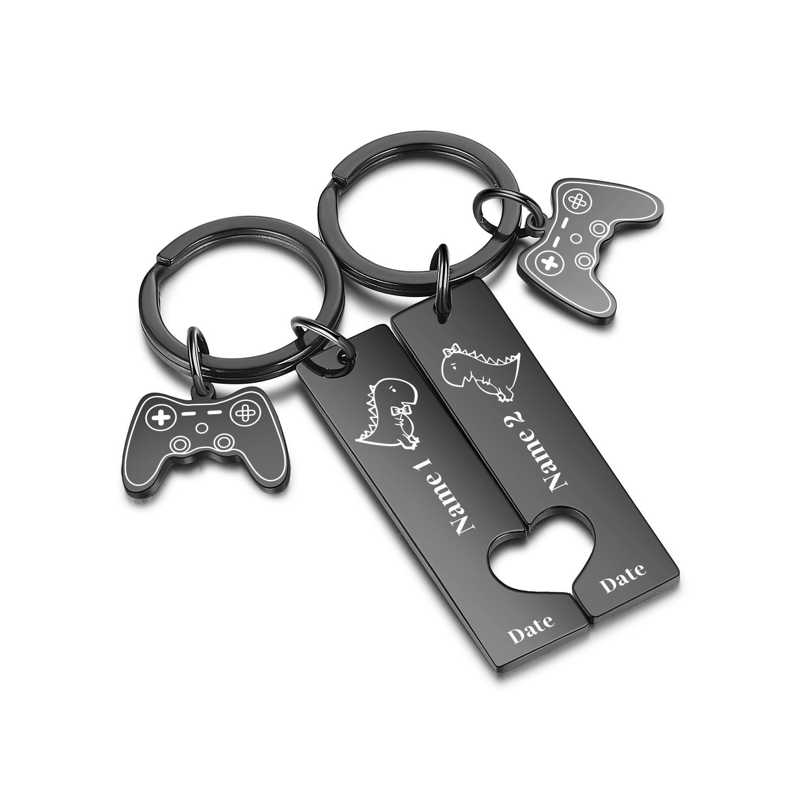 Personalised Couple Keychain Dinosaur Custom 2 Names Date Keyring Game Console Valentine's Day Gift for Him/Her-Jessemade AU