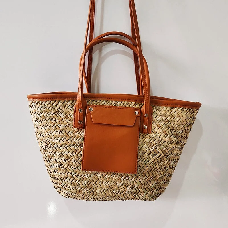 Casual Large Capacity Tote Rattan Women Handbags Designer Wicker Woven Shoulder Crossbody Bags Luxury Summer Beach Bag Big Purse