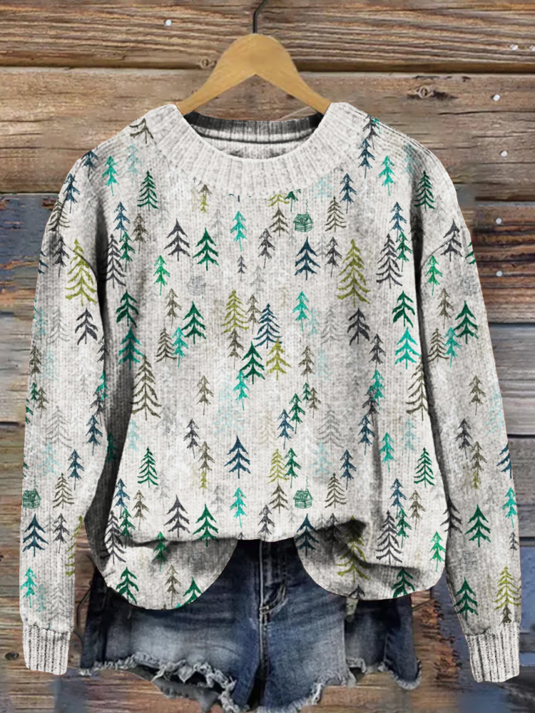 Christmas Trees Graphic Crew Neck Cozy Sweater wearshes