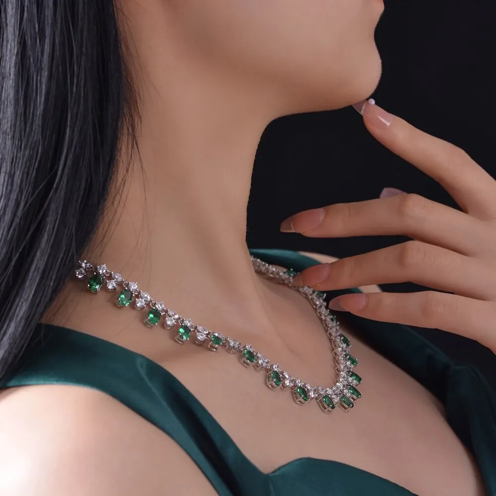 Bohemia 925 Sterling Silver 5*7MM Pear Created Moissanite Emerald Gemstone Chain Necklace For Women Fine Jewelry Gift