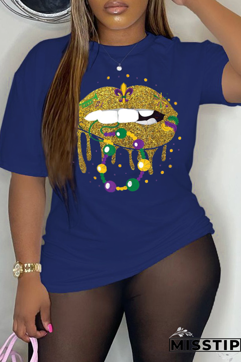 Red Party Vintage Lips Printed Patchwork O Neck T-Shirts