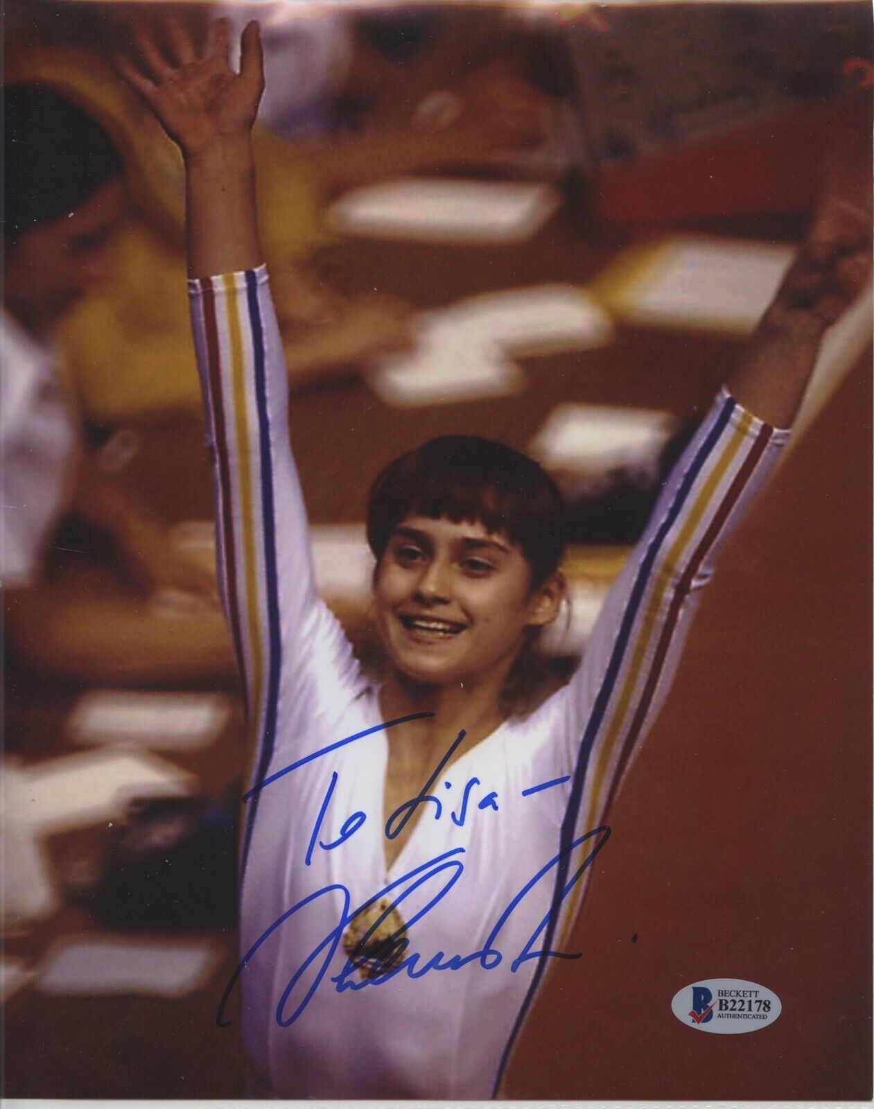 NADIA COMANECI 8x10 Photo Poster painting Signed Autographed BAS BECKETT Olympic Gold Medal 10