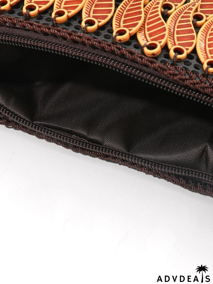 Beaded & Leaf Decor Crossbody Bag