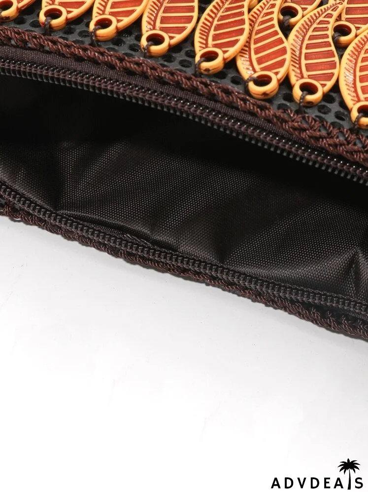 Beaded & Leaf Decor Crossbody Bag