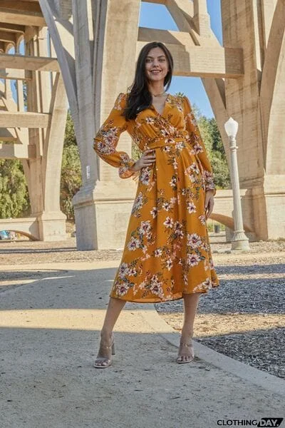 Double Take Full Size Floral Tie Back Flounce Sleeve Dress
