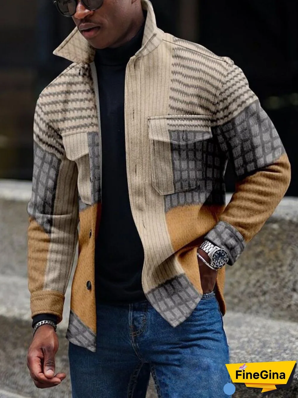 Apricot Men's Casual Geometric Pattern Jacket 004