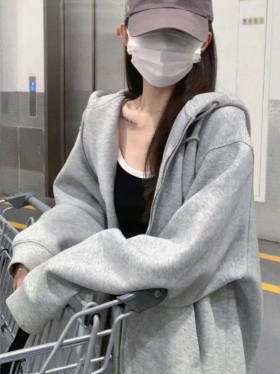 Brownm Color Hip Hop Oversized Zipper Hoodie