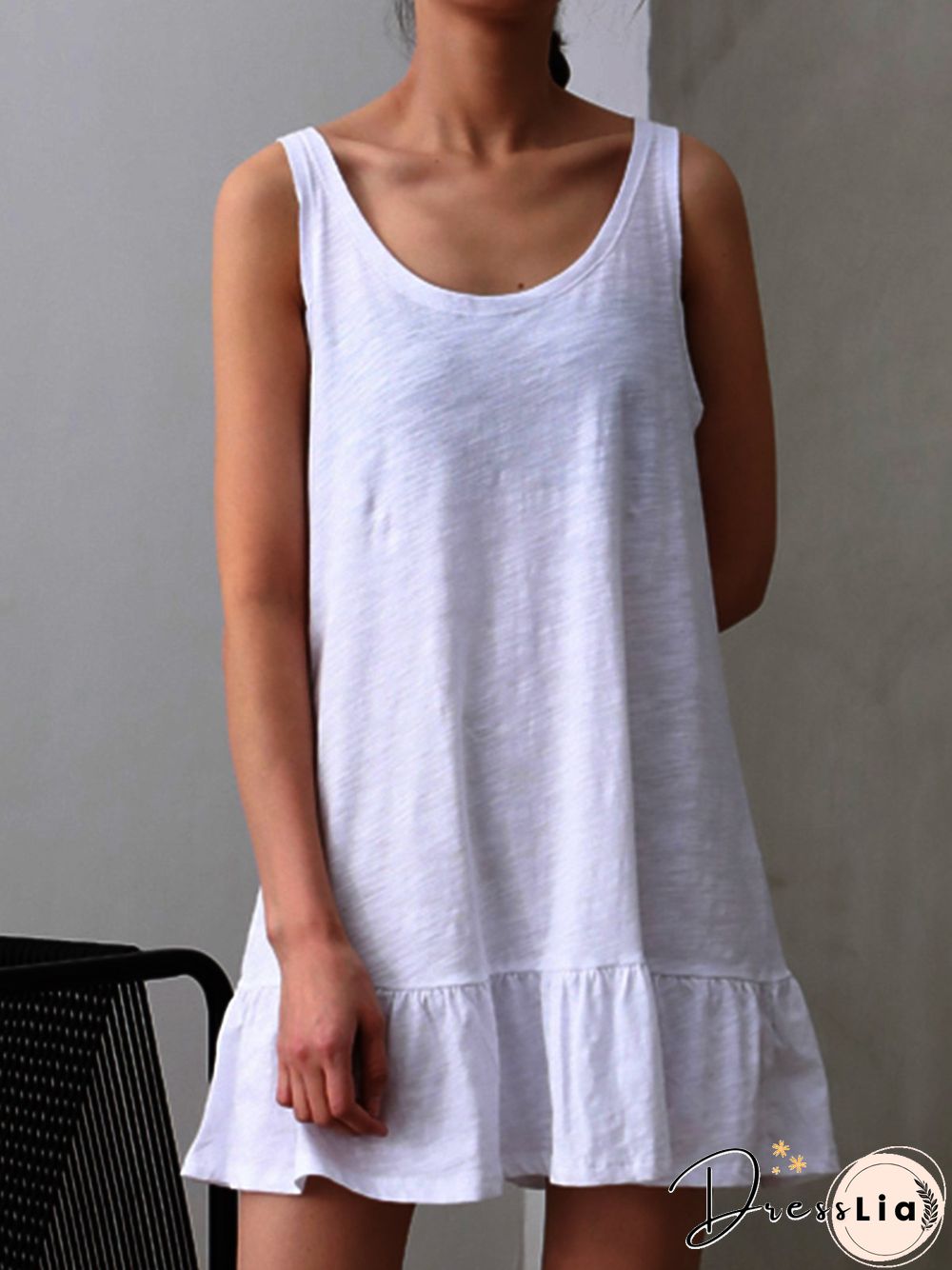Vintage V Neck Plain Sleeveless Plus Size Casual Knitting Dress