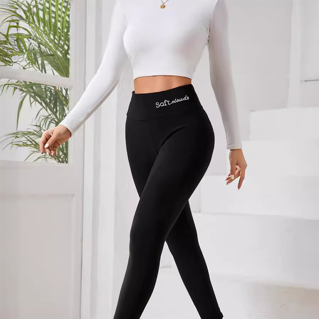 High-waisted Embroidered Logo Fleece Leggings Yoga Warm Pants