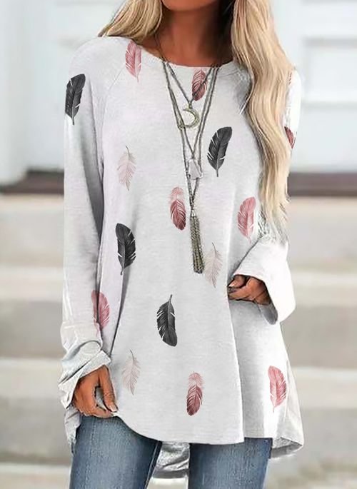 Color Block Round Neckline Long Sleeve Blouses