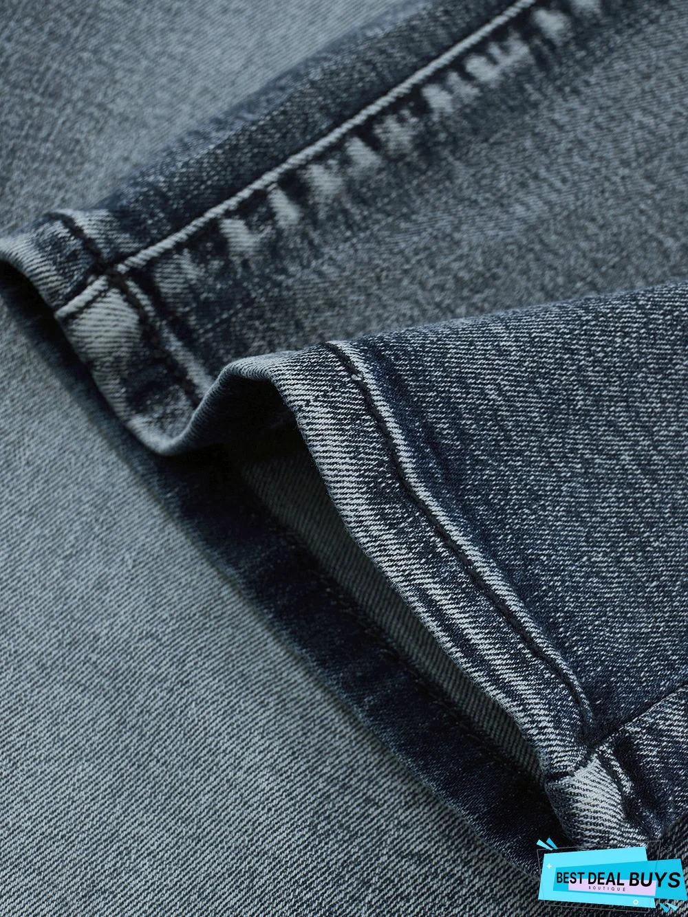 Blue Denim Simple Solid Pockets Jeans