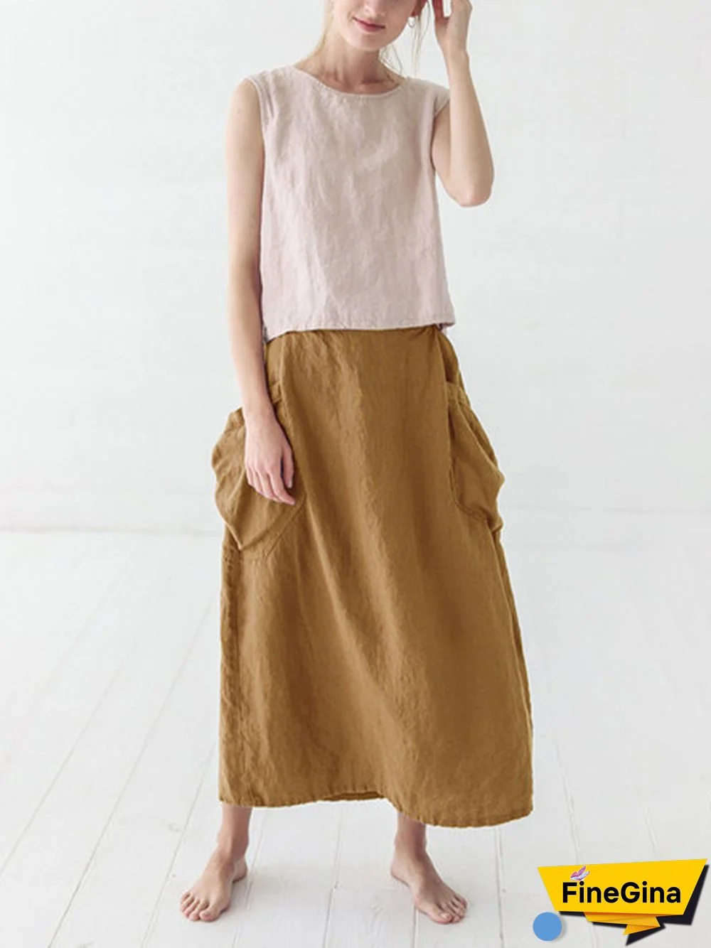 Marina Linen Elastic Waist Skirt