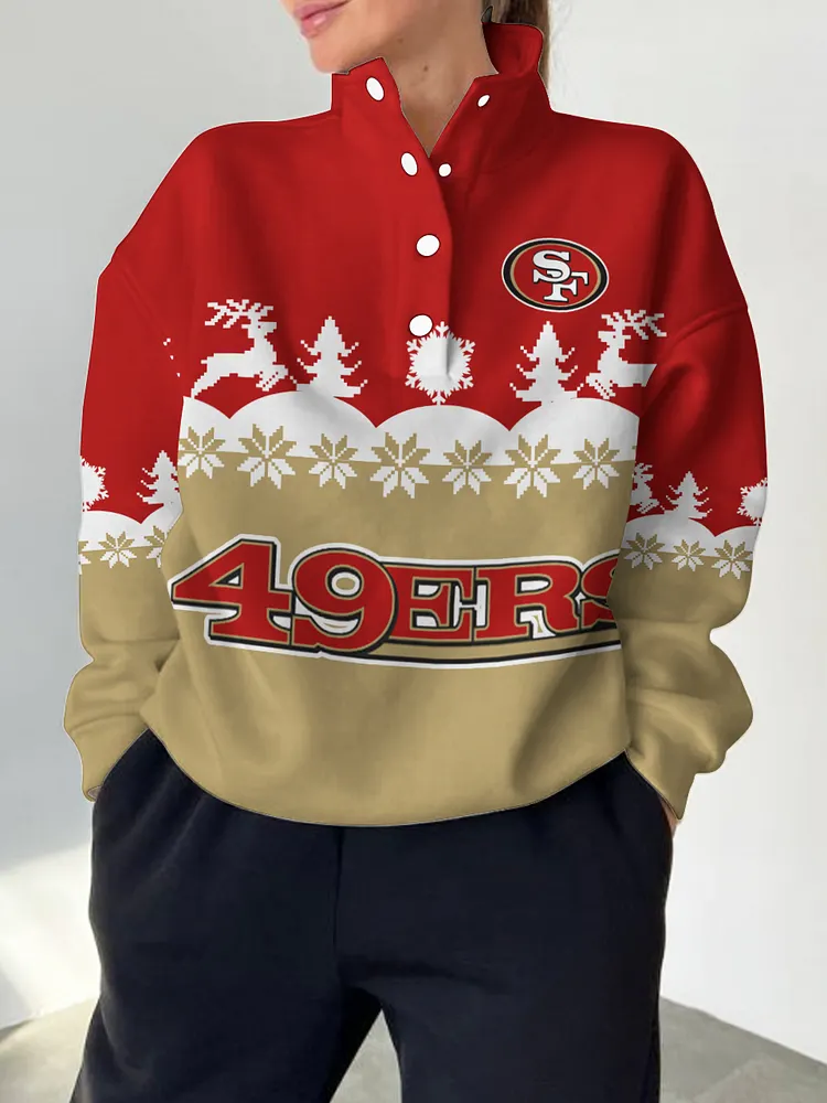 San Francisco 49ers 2025 New Design Casual Snap  Mockneck Pullover