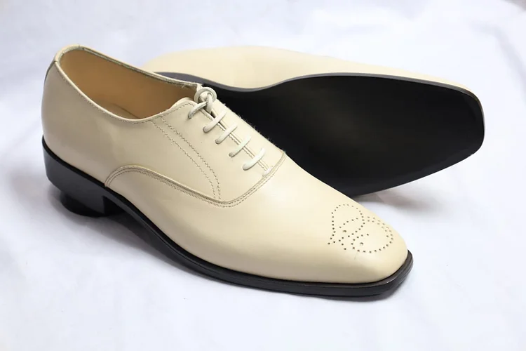 Handmade Men Cream color brogue shoes, Men Ivory dress shoes, Party shoes