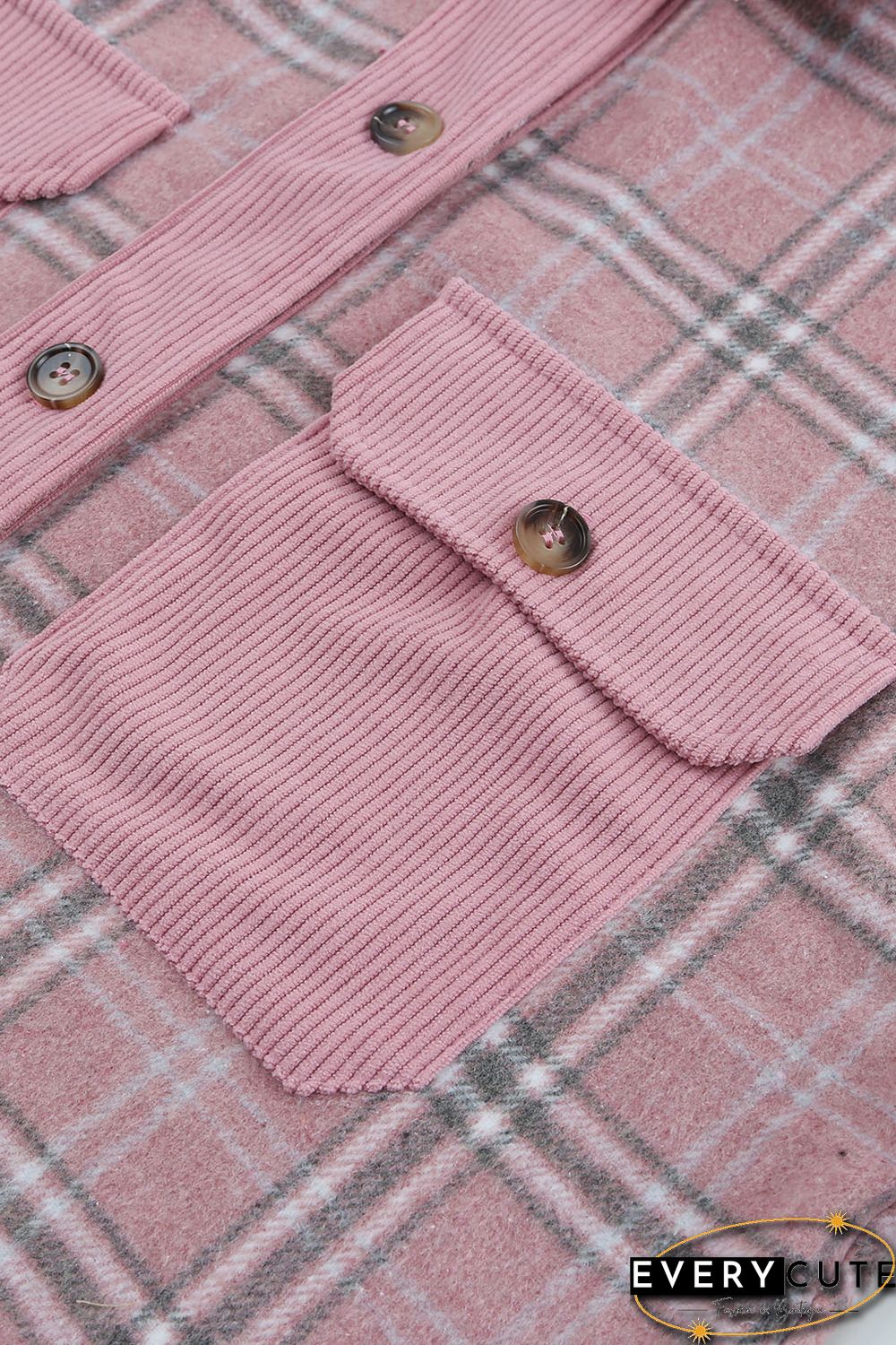Pink Corduroy Plaid Pattern Shacket