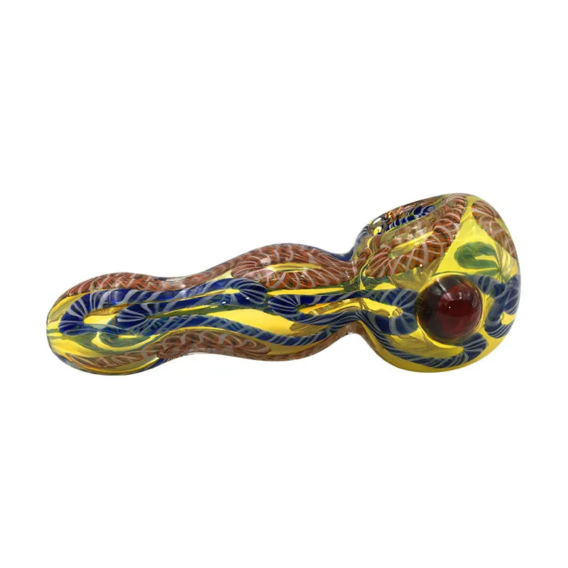 Mixed Color Hybrid Lines Spoon Hand Pipe Glass